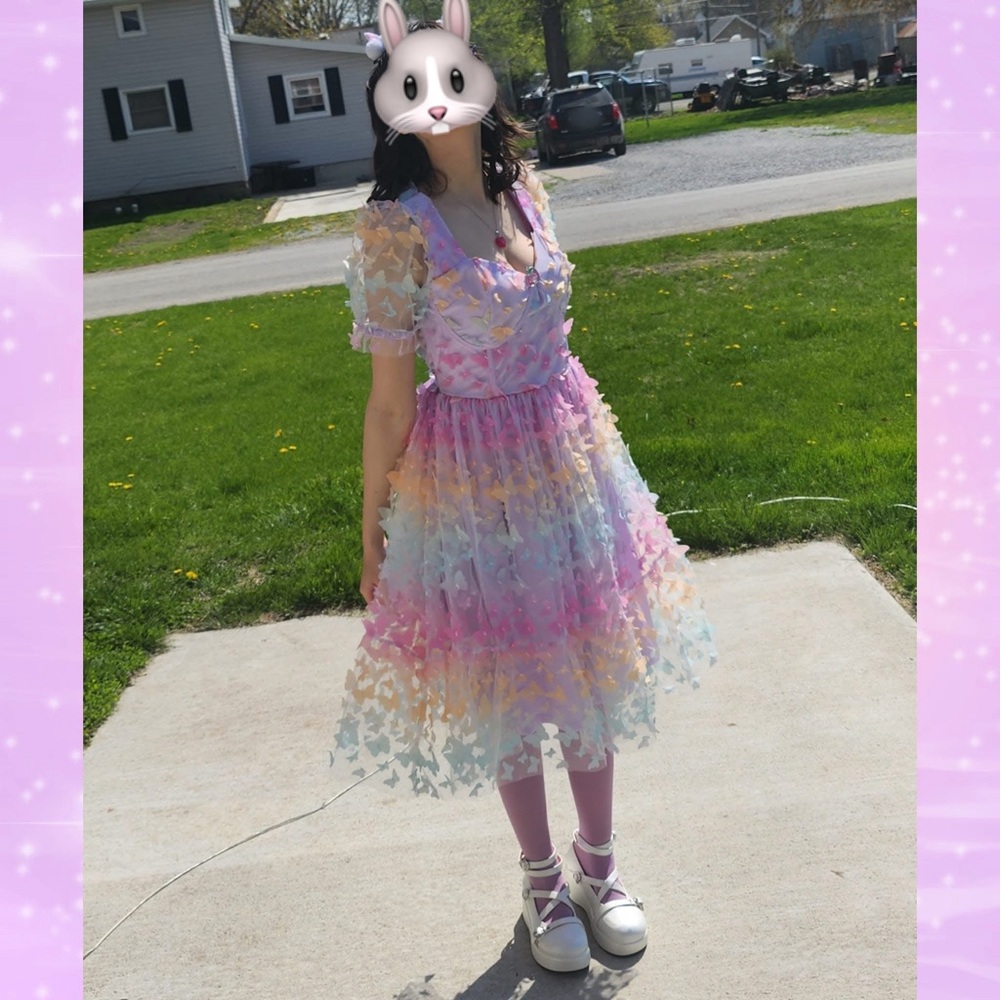 Hot Topic Sweet Society Pastel Butterfly Mesh Puff Sleeve Dress